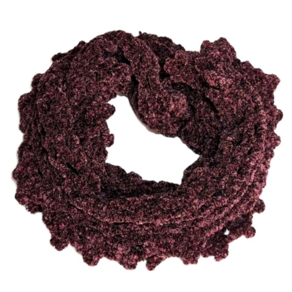 Chenille Open Knit Winter Scarf Long Rectangular Purple Flecked Stretchy